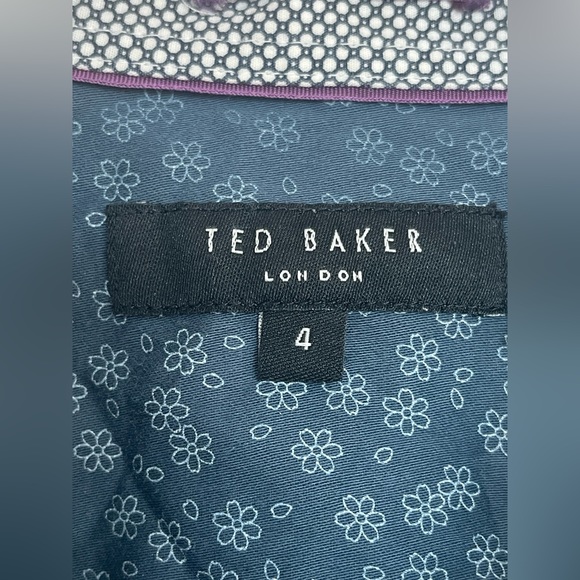 Ted Baker Geometric Blue & White Long Sleeve Button Up w/ Contrast Detail; UK 4 - Picture 9 of 12